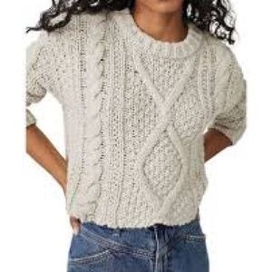 Free People Cutting Edge Cable Cropped Sweater- Silver Feather- Small